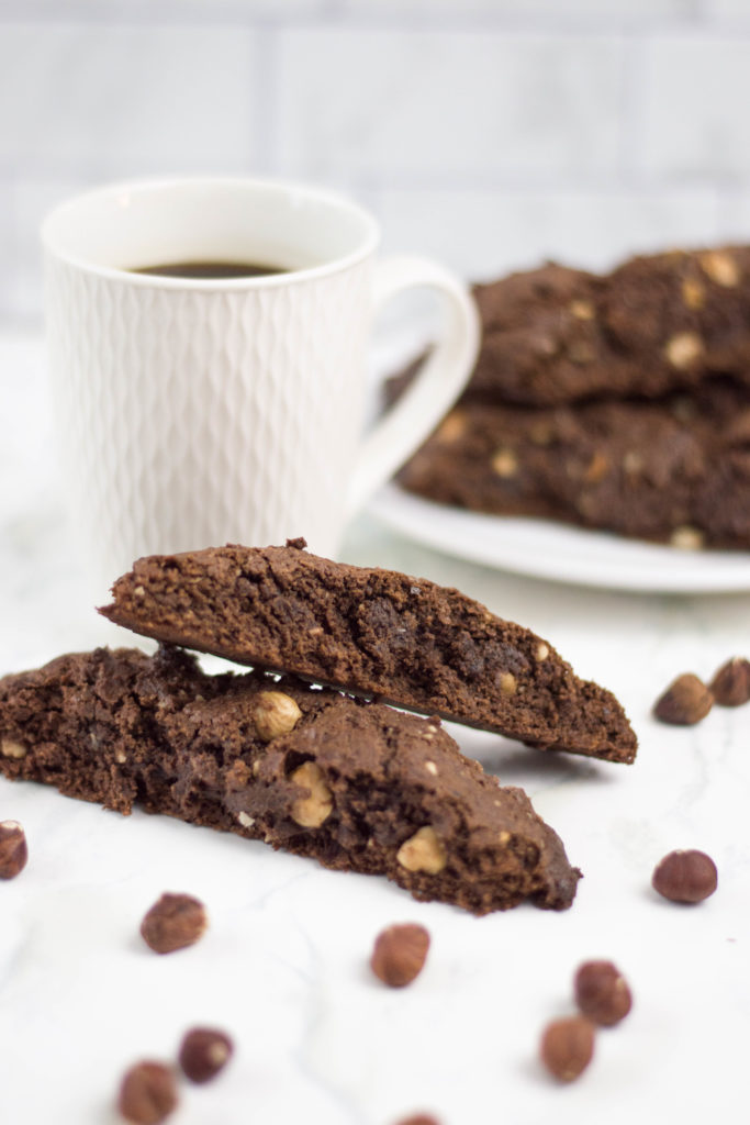 These Chocolate Biscotti with Hazelnuts are jam-packed with flavour! They’re the perfect cookie to dip into your morning cookie - so much deliciousness!