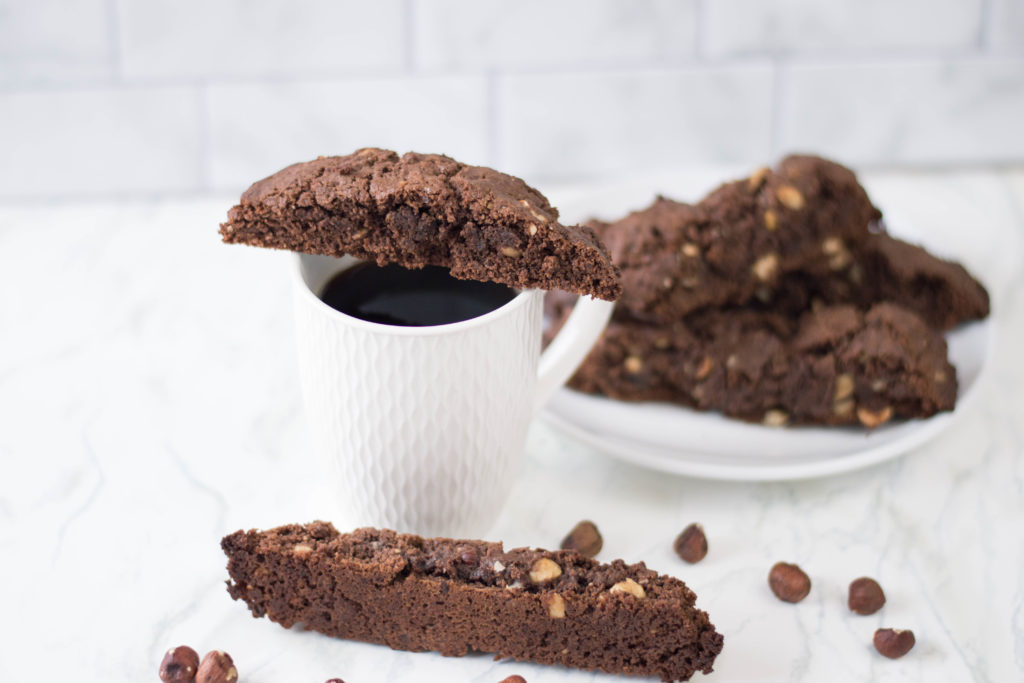 These Chocolate Biscotti with Hazelnuts are jam-packed with flavour! They’re the perfect cookie to dip into your morning cookie - so much deliciousness!