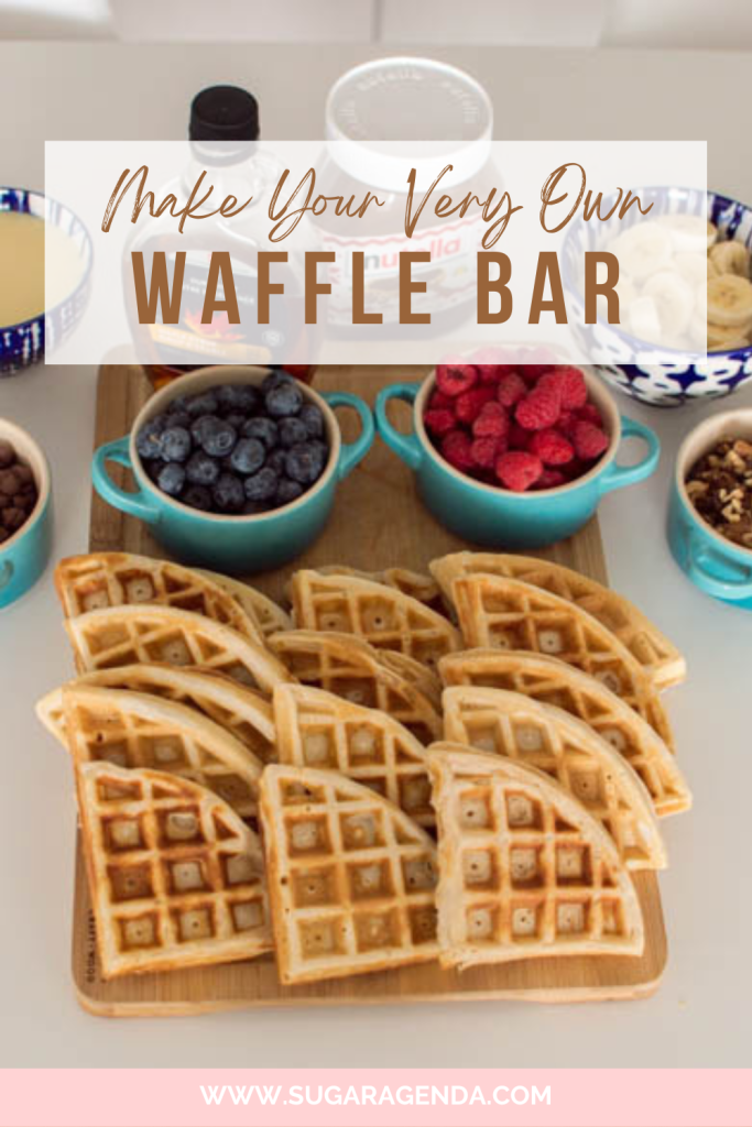 Elevate your next Sunday brunch by putting together a quick (but super cute!) waffle bar. From chocolate chips to fresh fruit, let your imagination soar for your topping offerings!